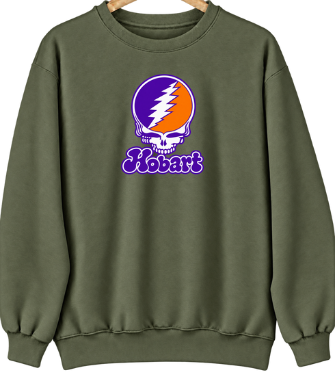 Hobart Stealie Premium Unisex Crewneck — Design: Hobart College — Military Green