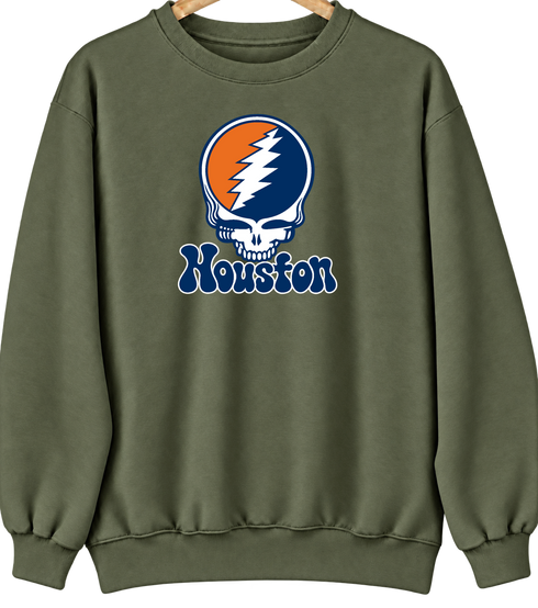 Houston Baseball Stealie Grateful Dead Crewneck — Houston Astros — Military Green