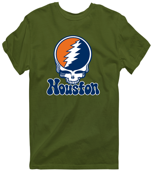 Houston Baseball Stealie Grateful Dead T-Shirt — Houston Astros — Military Green