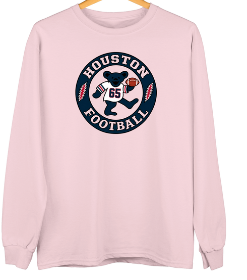 Houston Football Dancing Bear Premium Crewneck — Houston Texans — Light Pink