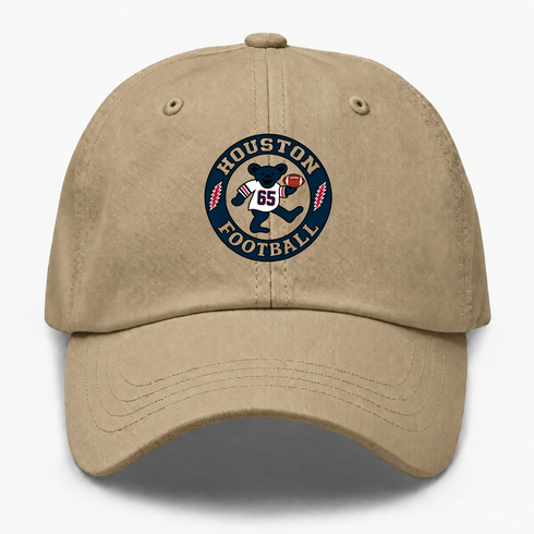 Houston Football Dancing Bear Premium Dad Hat — Houston Texans — Khaki