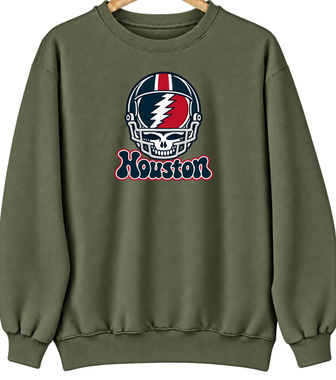 Houston Helmet Stealie Premium Unisex Crewneck — Houston Texans — Military Green