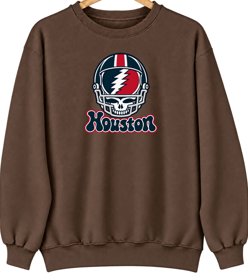 Houston Helmet Stealie Premium Unisex Crewneck — Houston Texans — Brown