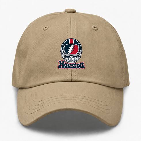 Houston Helmet Stealie Premium Unisex Dad Hat — Houston Texans — Khaki