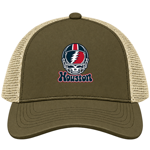 Houston Helmet Stealie Premium Unisex Trucker Cap — Houston Texans — Moss/Khaki