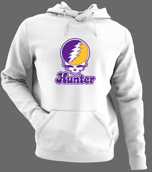 Hunter Stealie Premium Unisex Hoodie — Design: Hunter College — White/Grey