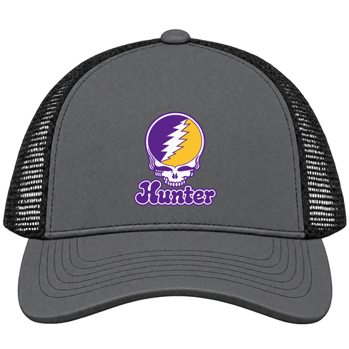 Hunter Stealie Premium Unisex Trucker Cap — Design: Hunter College — Charcoal/Black