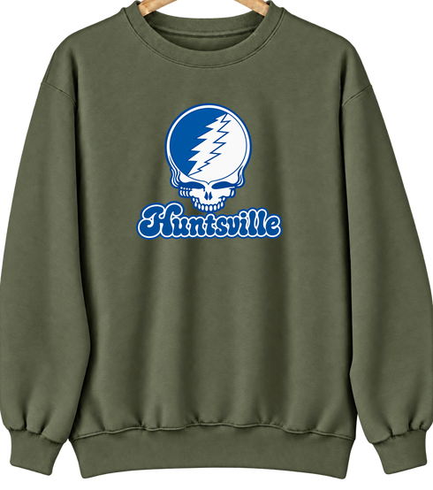 Huntsville Stealie Premium Unisex Crewneck — Design: Alabama in Huntsville University of — Military Green