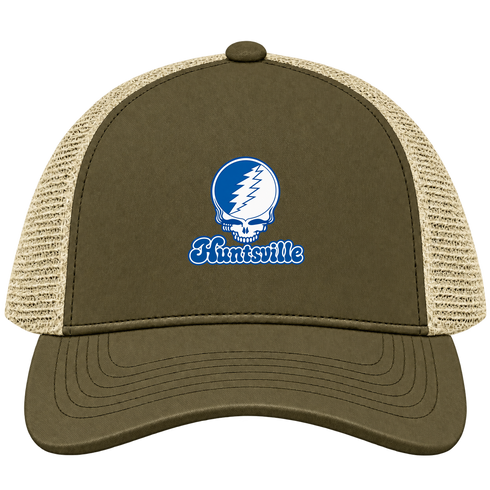 Huntsville Stealie Premium Unisex Trucker Cap — Design: Alabama in Huntsville University of — Moss/Khaki