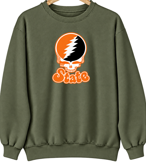 Idaho Stealie Premium Unisex Crewneck — Design: Idaho State University — Military Green