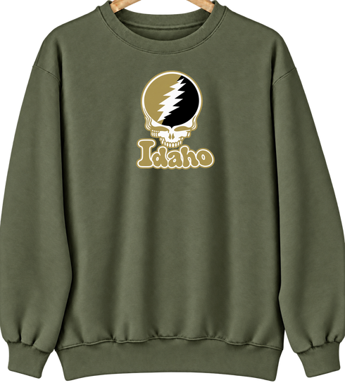 Idaho Stealie Premium Unisex Crewneck — Design: Idaho University of — Military Green