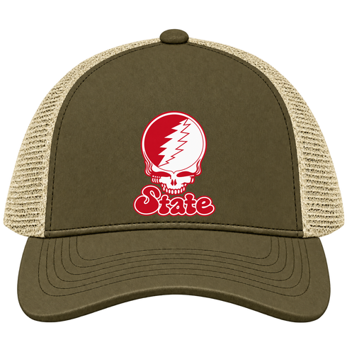 Illinois Stealie Premium Unisex Trucker Cap — Design: Illinois State University — Moss/Khaki