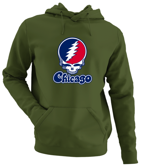 Illinois Stealie Premium Unisex Hoodie — Design: Illinois University of Chicago — Military Green