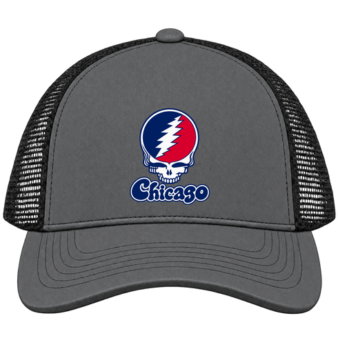 Illinois Stealie Premium Unisex Trucker Cap — Design: Illinois University of Chicago — Charcoal/Black