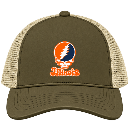 Illinois Stealie Premium Unisex Trucker Cap — Design: Illinois University of — Moss/Khaki