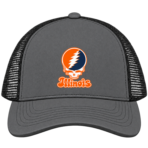 Illinois Stealie Premium Unisex Trucker Cap — Design: Illinois University of — Charcoal/Black