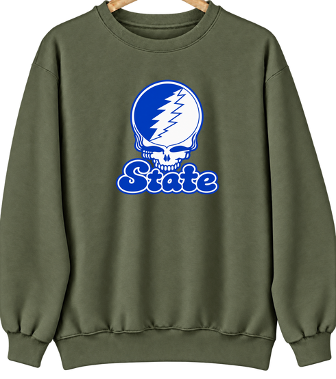 Indiana Stealie Premium Unisex Crewneck — Design: Indiana State University — Military Green