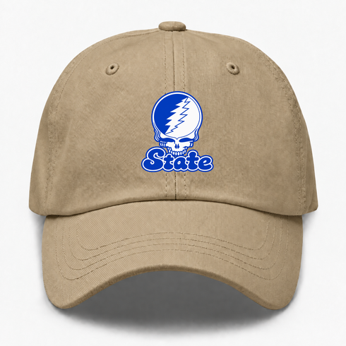 Indiana Stealie Premium Unisex Dad Hat — Design: Indiana State University — Khaki