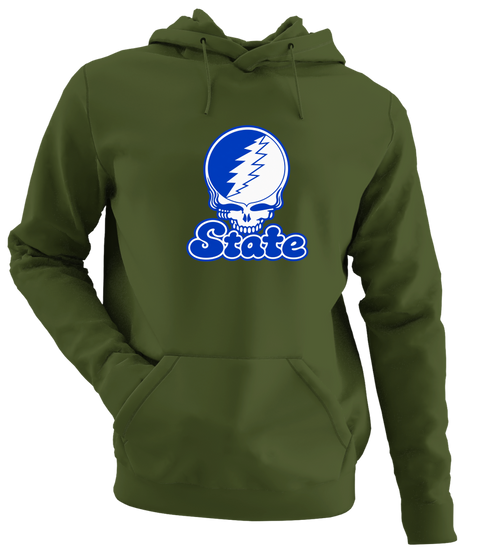 Indiana Stealie Premium Unisex Hoodie — Design: Indiana State University — Military Green