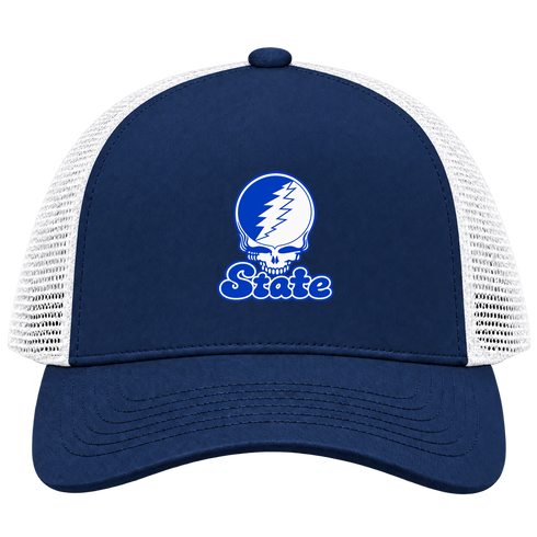 Indiana Stealie Premium Unisex Trucker Cap — Design: Indiana State University — Navy/White