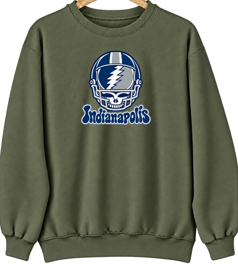 Indianapolis Helmet Stealie Premium Unisex Crewneck — Indianapolis Colts — Military Green