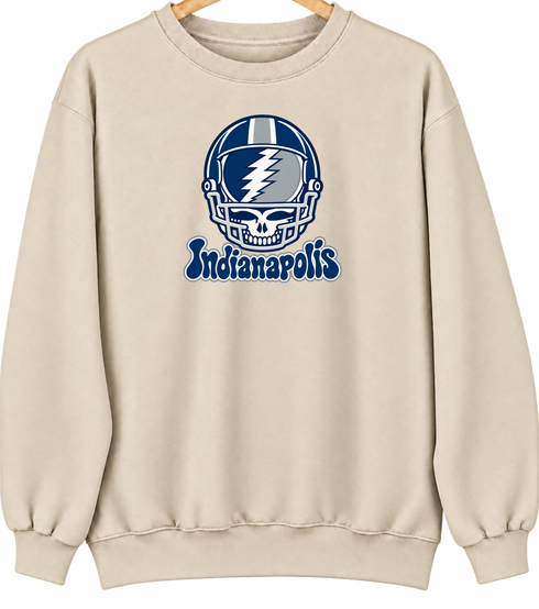Indianapolis Helmet Stealie Premium Unisex Crewneck — Indianapolis Colts — Sand