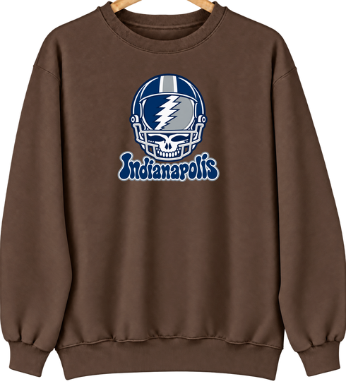 Indianapolis Helmet Stealie Premium Unisex Crewneck — Indianapolis Colts — Brown