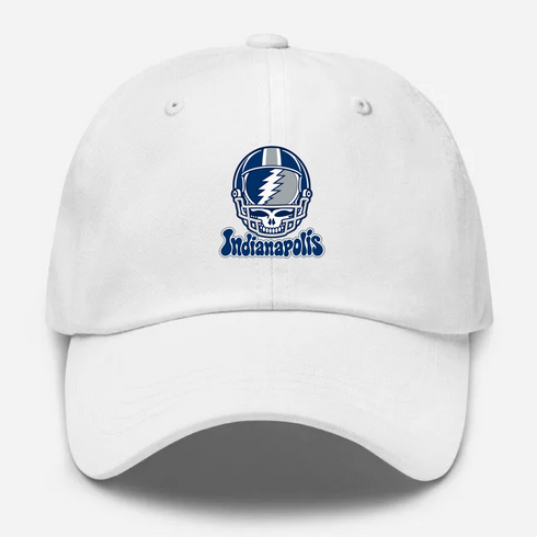 Indianapolis Helmet Stealie Premium Unisex Dad Hat — Indianapolis Colts — White
