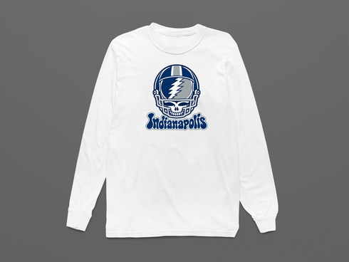 Indianapolis Helmet Stealie Premium Unisex Long-Sleeve — Indianapolis Colts — White