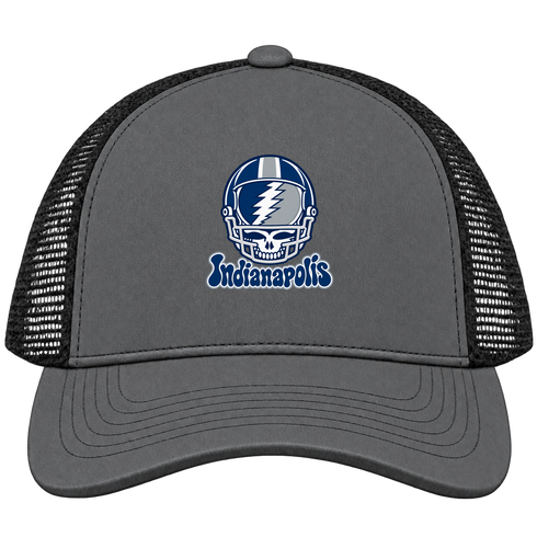 Indianapolis Helmet Stealie Premium Unisex Trucker Cap — Indianapolis Colts — Charcoal/Black