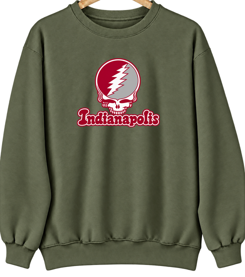 Indianapolis Stealie Premium Unisex Crewneck — Design: Indianapolis University of — Military Green