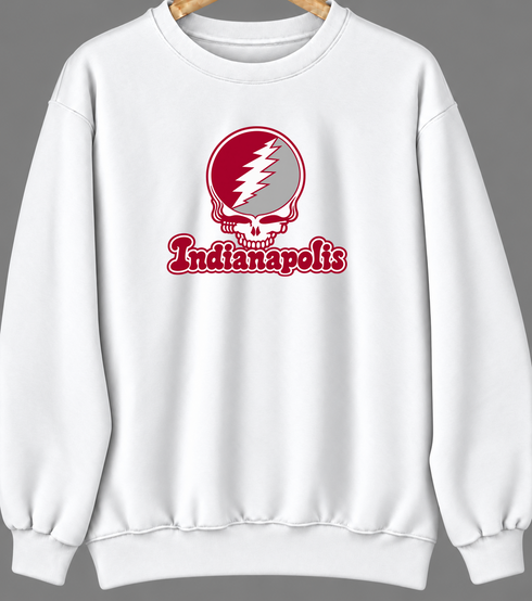 Indianapolis Stealie Premium Unisex Crewneck — Design: Indianapolis University of — White