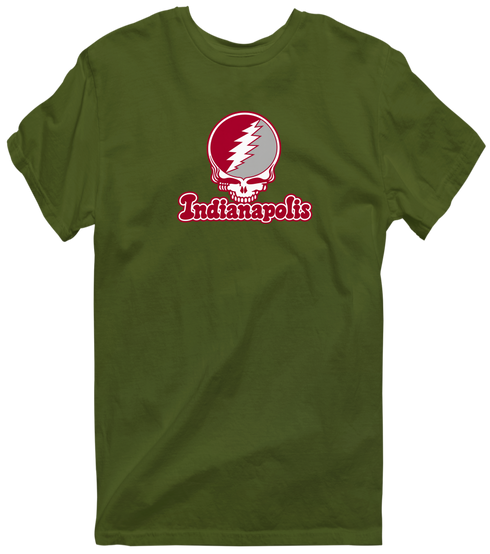 Indianapolis Stealie Premium Unisex T-Shirt — Design: Indianapolis University of — Military Green