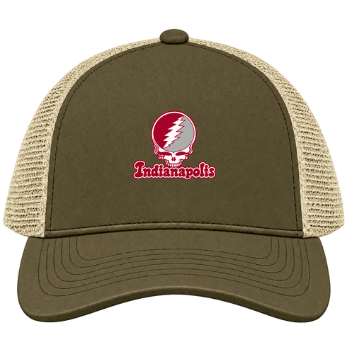 Indianapolis Stealie Premium Unisex Trucker Cap — Design: Indianapolis University of — Moss/Khaki