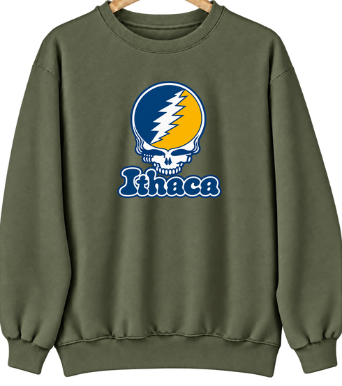 Ithaca Stealie Premium Unisex Crewneck — Design: Ithaca College — Military Green