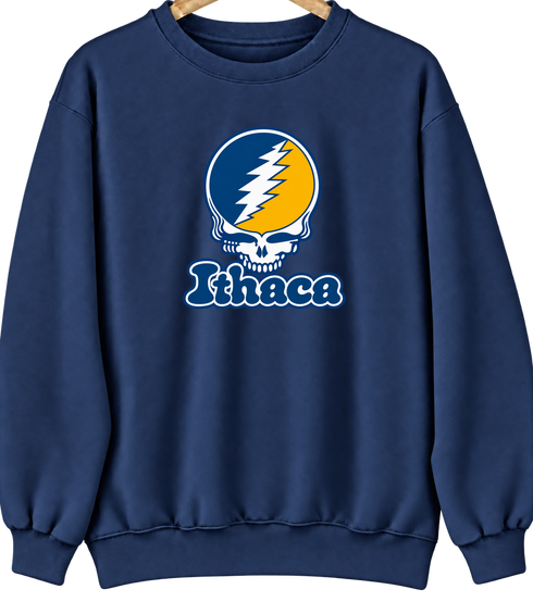 Ithaca Stealie Premium Unisex Crewneck — Design: Ithaca College — Navy
