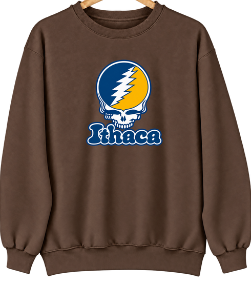 Ithaca Stealie Premium Unisex Crewneck — Design: Ithaca College — Brown