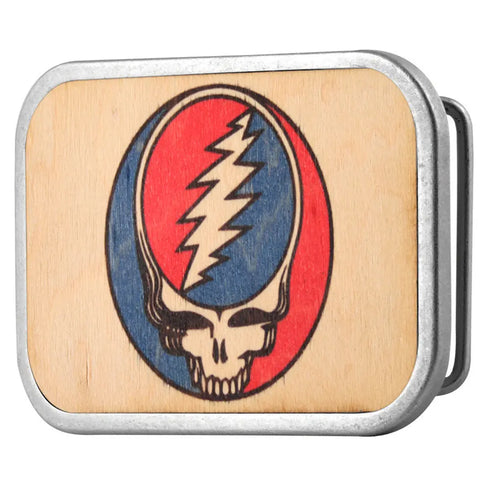 Grateful Dead - Steal Your Face FCWood Natural Full Color - Matte Rock Star Buckle - StealieShop