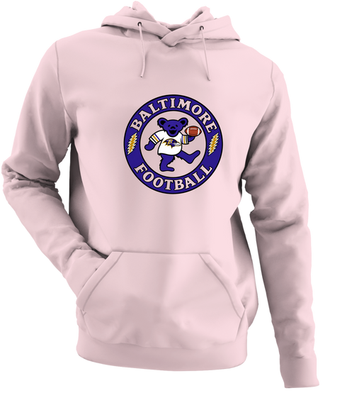 Baltimore Football Dancing Bear - Premium Grateful Dead Hoodie - Light Pink