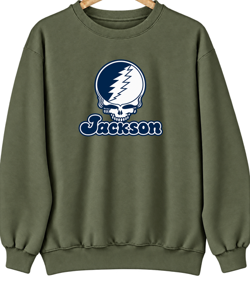 Jackson Stealie Premium Unisex Crewneck — Design: Jackson State University — Military Green