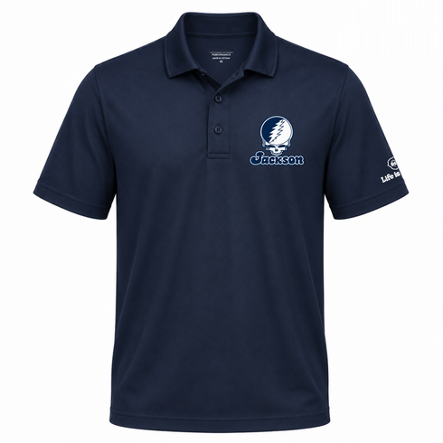 Jackson Stealie Premium Unisex Polo — Design: Jackson State University — Navy