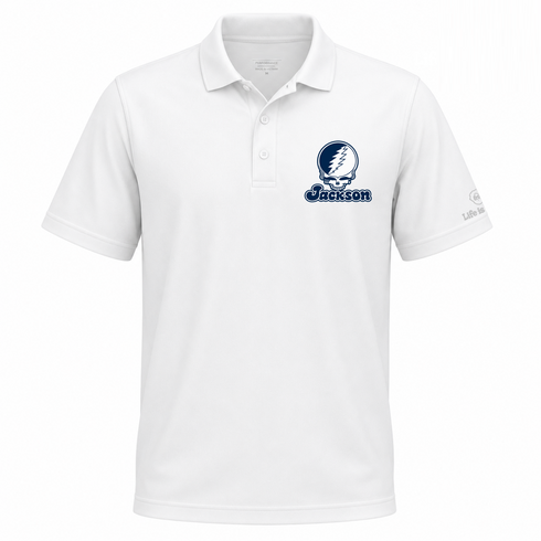 Jackson Stealie Premium Unisex Polo — Design: Jackson State University — White