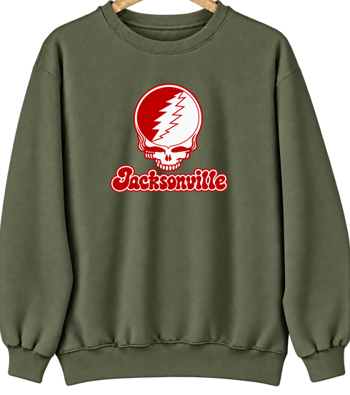 Jacksonville Stealie Premium Unisex Crewneck — Design: Jacksonville State University — Military Green