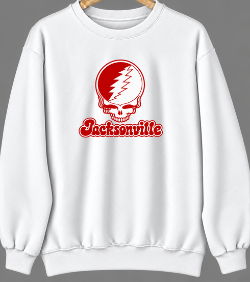 Jacksonville Stealie Premium Unisex Crewneck — Design: Jacksonville State University — White