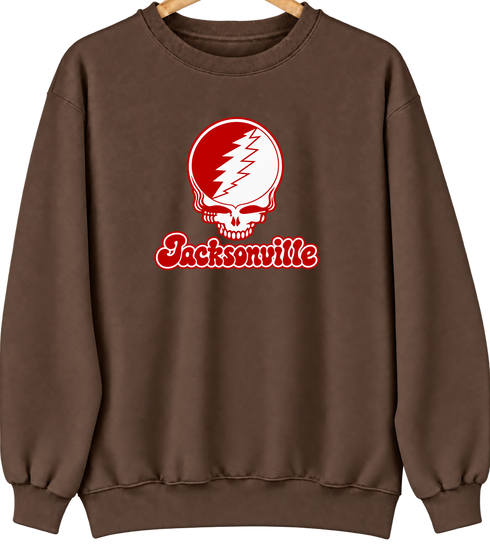 Jacksonville Stealie Premium Unisex Crewneck — Design: Jacksonville State University — Brown