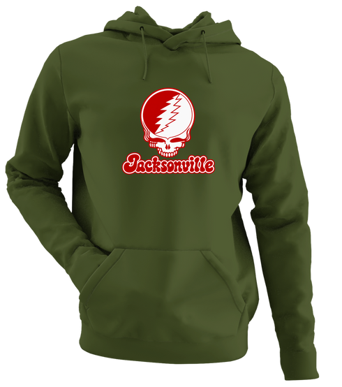 Jacksonville Stealie Premium Unisex Hoodie — Design: Jacksonville State University — Military Green