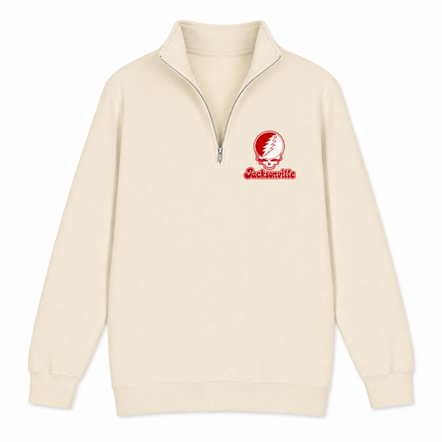 Jacksonville Stealie Premium Unisex Quarter-Zip — Design: Jacksonville State University — Sand