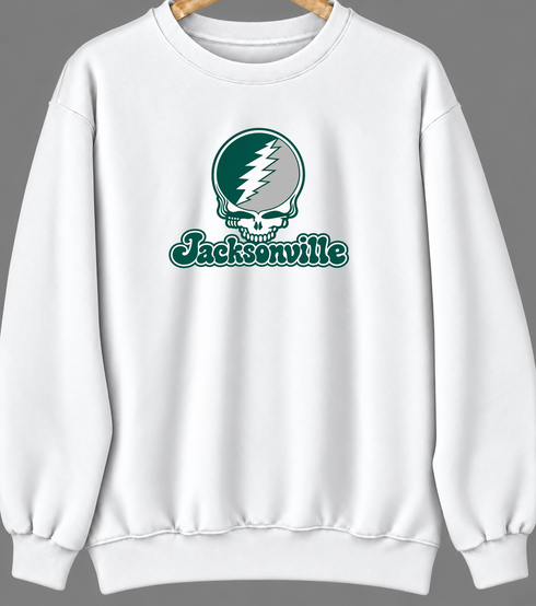 Jacksonville Stealie Premium Unisex Crewneck — Design: Jacksonville University — White