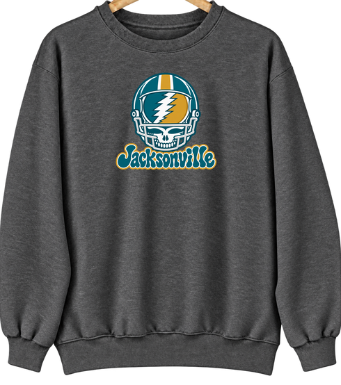 Jacksonville Helmet Stealie Premium Unisex Crewneck — Jacksonville Jaguars — Dark Heather