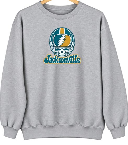 Jacksonville Helmet Stealie Premium Unisex Crewneck — Jacksonville Jaguars — Sport Grey